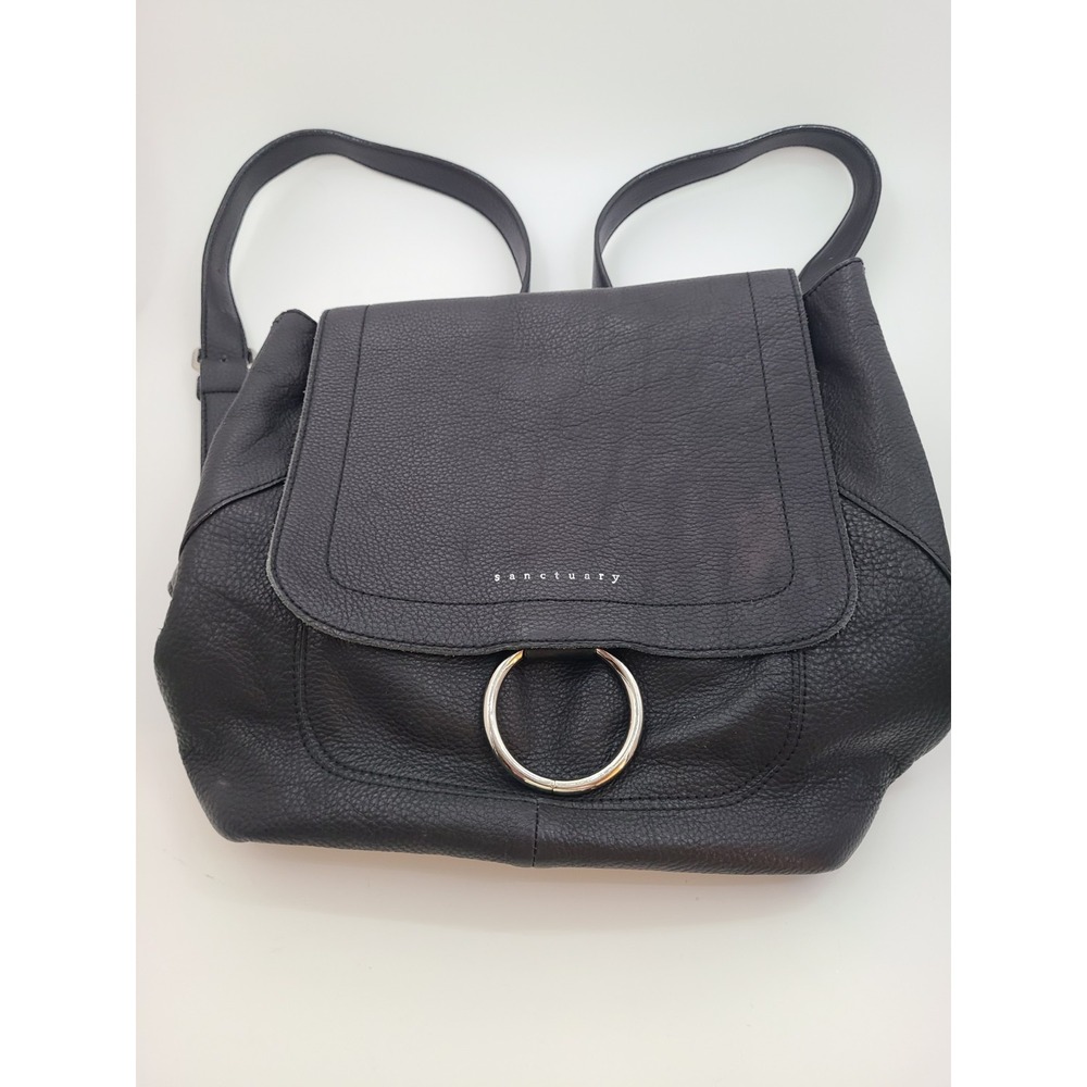 Anthropologie Sanctuary Black Pebble Leather Backpack Purse EUC